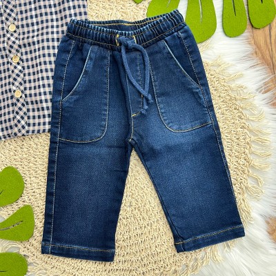 Conj. Camisa Xadrez Manga Longa e Calça Jeans - Bege e Marinho